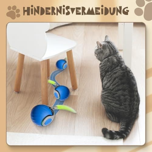 GMTEO Jouet Interactif pour Chats Bleu, Nouveau Jouet Balle avec Queue Peluche,Intelligent pour Chat Intérieur
