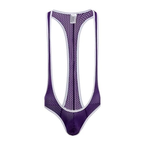 Borat Mankini Maillot de Bain Homme Sexy en Maille Respirante V-Neck pour Plage - Taille M — O Violet