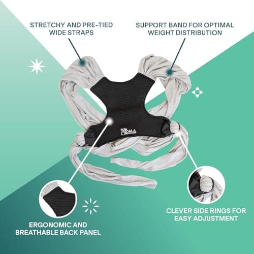 Koala Babycare Écharpe de portage facile à enfiler gris clair - Multifonctionnelle jusqu'à 9 kg - Unisex Design Enregist