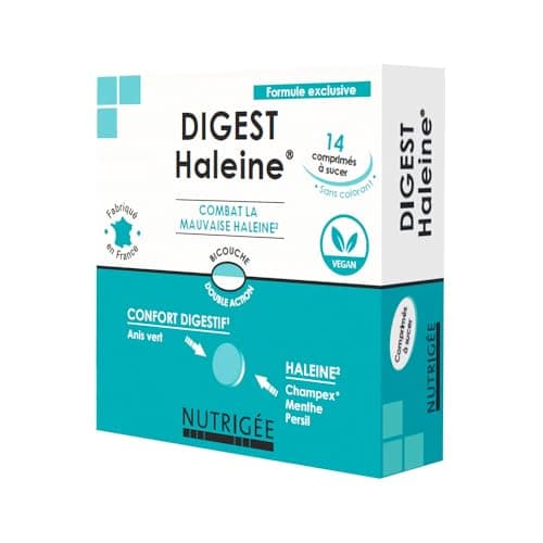 NUTRIGÉE Digest Haleine Mauvaise Haleine & Digestion | Neutralise Odeurs Buccales & Gaz Intestinaux 14 Comprimés Fabriqu
