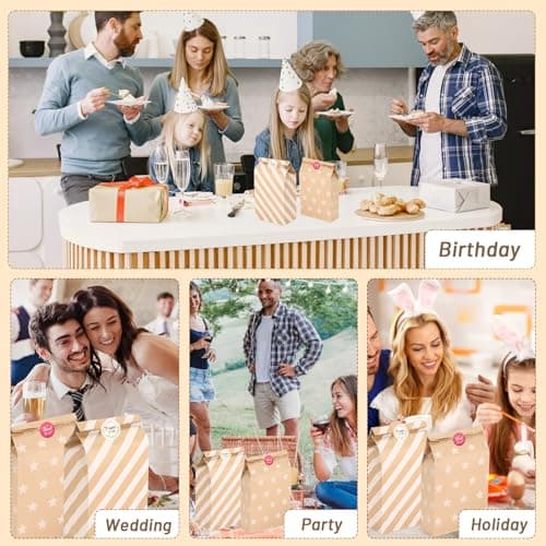 Ledebouk Sac en Papier Kraft pour Célébrations de Fête - 20 Pièces Colorés avec 36 Autocollants - Cadeau pour Mariage, A