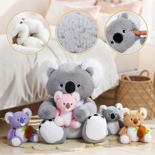 OUOZZZ Ensemble de Peluches Koala - Maman de 30 cm avec BébésMiniatures - Jouet Doux pour Enfants Boys and Girls