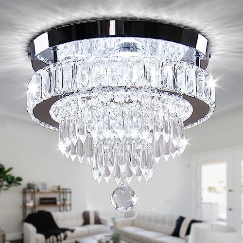 Cainjiazh Plumier de Plafond en Cristal LED 11,8 Pouces Lumineux pour Salle À Manger Hall D'Entrée Niveaux Dimmableavec — 30cm-white