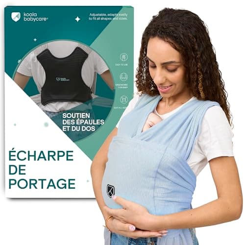 Koala Babycare Écharpe de portage facile à enfiler gris clair - Multifonctionnelle jusqu'à 9 kg - Unisex Design Enregist — Bleu