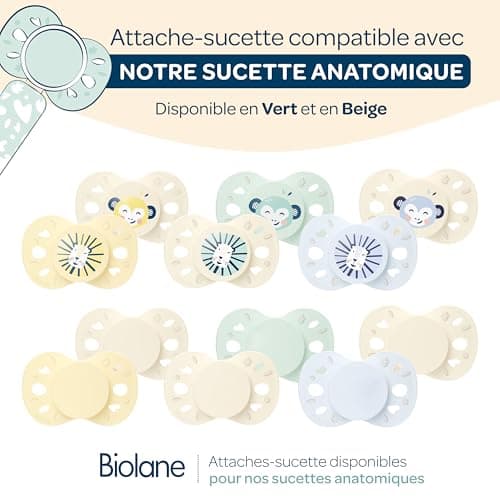 BIOLANE - Tétines anatomiques animaux extra-fines - Pour enfants de 6 à 18 mois - Bleu et Beige - Téterelle plate et rév