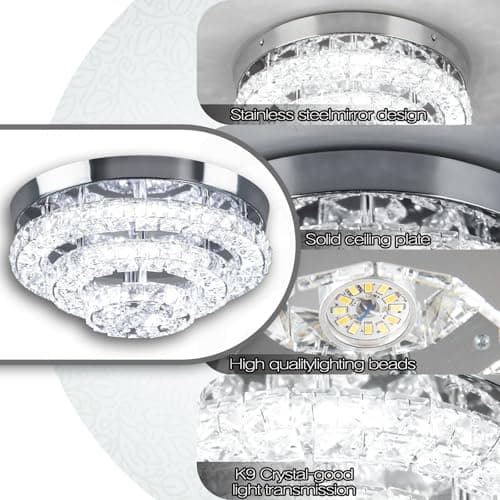 Cainjiazh Plumier de Plafond en Cristal LED 11,8 Pouces Lumineux pour Salle À Manger Hall D'Entrée Niveaux Dimmableavec