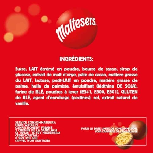 MALTESERS Bonbons Chocolat au Lait Cœur Croquant Rainforest Alliance 192,5g Idéal à Partager