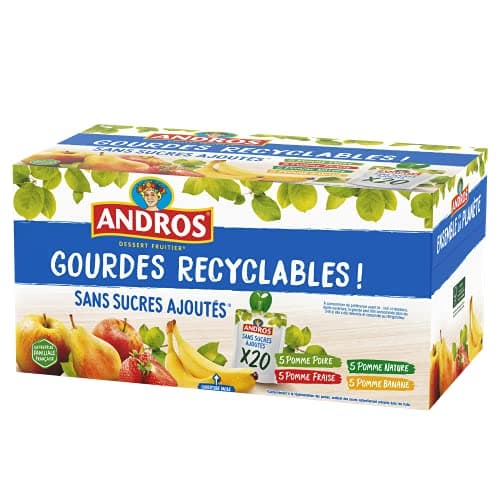 ANDROS - Compote de Fruit Sans Sucre Ajouté - Goût Pomme + Poire + Fraise + Banane - Idéal pour les Enfants

ANDROS - Co