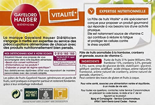Gayelord Hauser Pâtes de Fruits Cranberry 50% Fruits - Source de Vitamine C et Antioxydants - 5 Barres Individuelles
