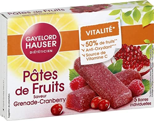 Gayelord Hauser Pâtes de Fruits Cranberry 50% Fruits - Source de Vitamine C et Antioxydants - 5 Barres Individuelles