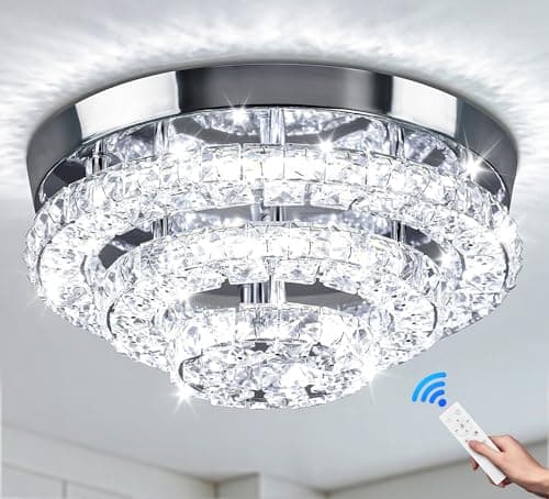 Cainjiazh Plumier de Plafond en Cristal LED 11,8 Pouces Lumineux pour Salle À Manger Hall D'Entrée Niveaux Dimmableavec — 123-round-dimmable