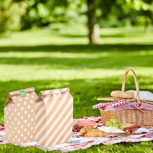 Ledebouk Sac en Papier Kraft pour Célébrations de Fête - 20 Pièces Colorés avec 36 Autocollants - Cadeau pour Mariage, A