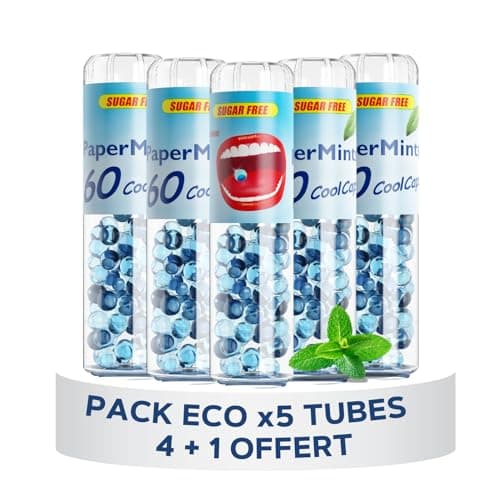 PAPERMINTS - Billes à la Menthe Sans Sucre Ni Alcool pour une Haleine Fraîche Durables - Bonbons Mentholés - Grande Tail — x5