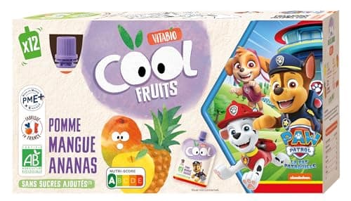 Vitabio Cool Fruits Gourdes Bio Pomme Mangue Ananas Pour Enfants - Bento Box Repas Scolaire - 12 x 90g