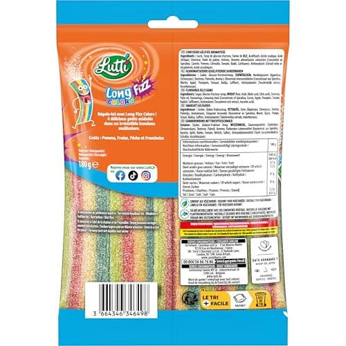 LUTTI Long Fizz Colors 180g pour Ados et Adultes en Parties de Printemps et d'été