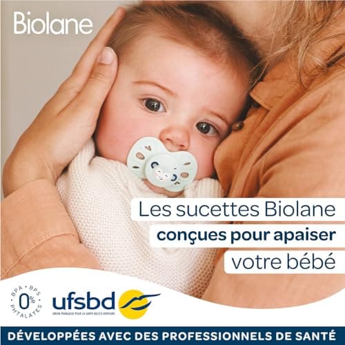 BIOLANE - Tétines anatomiques animaux extra-fines - Pour enfants de 6 à 18 mois - Bleu et Beige - Téterelle plate et rév