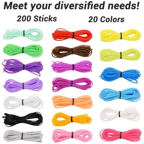 200 Scoubidou Fil Multicolores avec Clés USB et Crochets pour Créer Bracelets/Collants (20 Couleurs, Parfaits pour Enfan