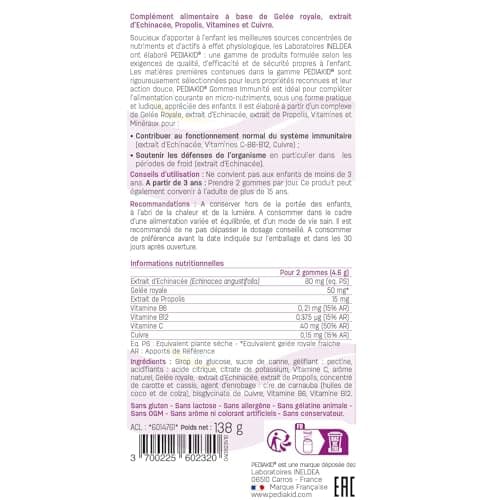 PEDIAKID Gommes Immunité Naturelles au Délicieux Arôme de Framboise - Soutiennent le Système Immunitaire - 60 gommes