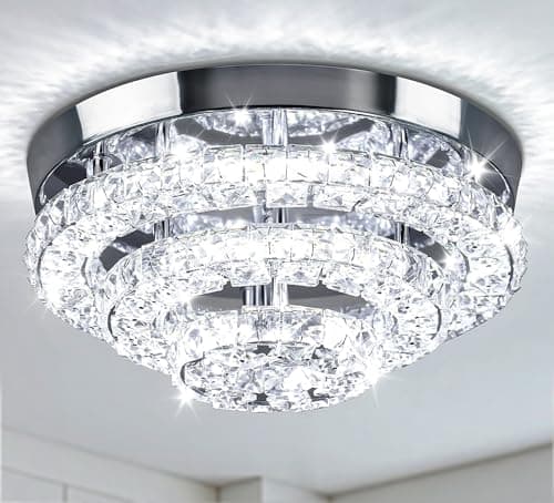 Cainjiazh Plumier de Plafond en Cristal LED 11,8 Pouces Lumineux pour Salle À Manger Hall D'Entrée Niveaux Dimmableavec — 123-round-white