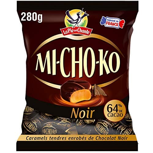 LA PIE QUI CHANTE Bouchees chocolatées noir caramels Mi-Cho-Ko pour les amateurs de desserts sphéroïdés à la fois croqua