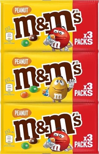 M&M'S Bonbons Chocolat au Lait et Cacahuètes - Certification Rainforest Alliance - 3 Sachets de 45g