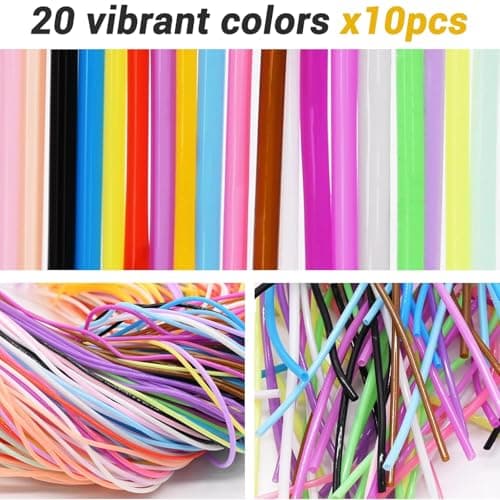 200 Scoubidou Fil Multicolores avec Clés USB et Crochets pour Créer Bracelets/Collants (20 Couleurs, Parfaits pour Enfan