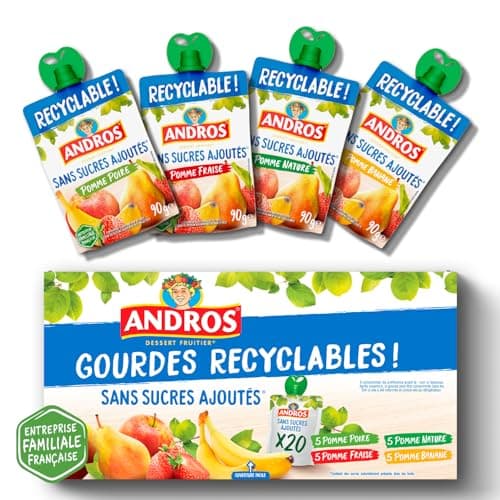 ANDROS - Compote de Fruit Sans Sucre Ajouté - Goût Pomme + Poire + Fraise + Banane - Idéal pour les Enfants

ANDROS - Co