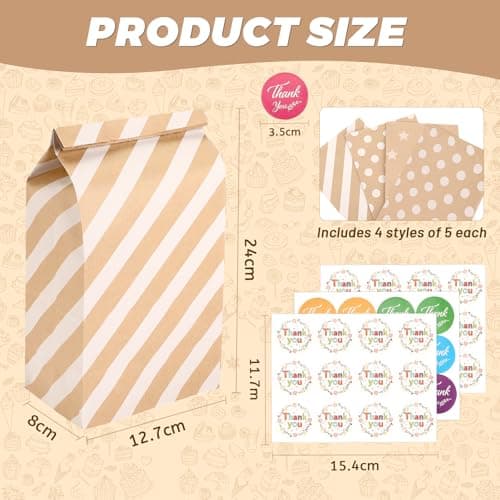 Ledebouk Sac en Papier Kraft pour Célébrations de Fête - 20 Pièces Colorés avec 36 Autocollants - Cadeau pour Mariage, A