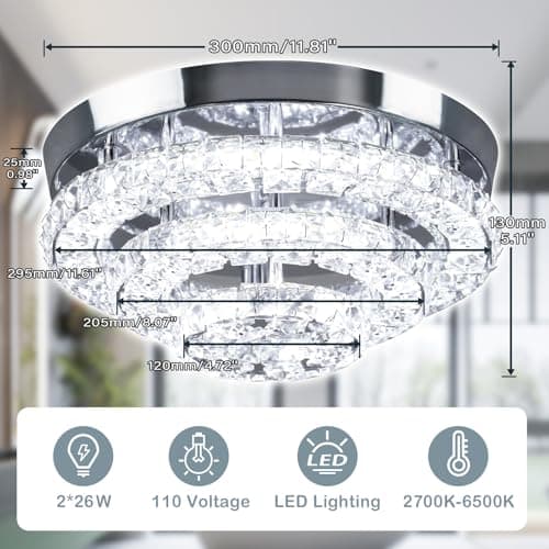 Cainjiazh Plumier de Plafond en Cristal LED 11,8 Pouces Lumineux pour Salle À Manger Hall D'Entrée Niveaux Dimmableavec