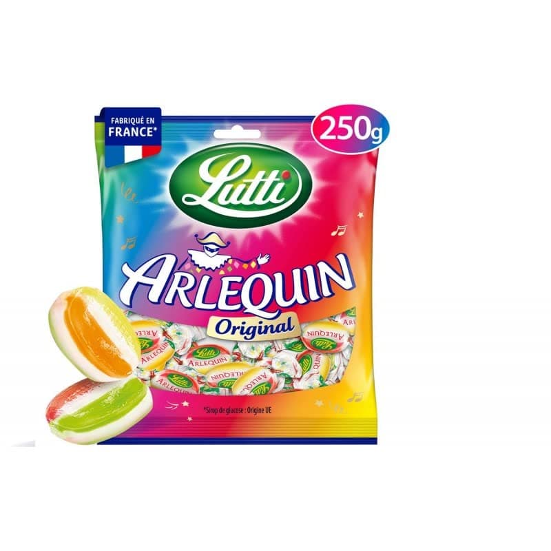 LUTTI Arlequin - Bonbons couleurs arc-en-ciel - Lot de 4 x Sachet 250g pour goûters et fêtes !