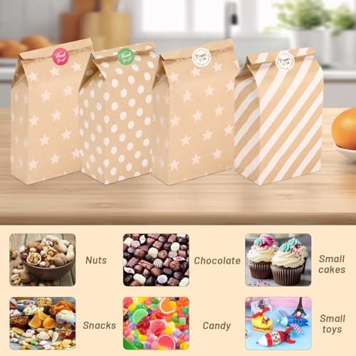 Ledebouk Sac en Papier Kraft pour Célébrations de Fête - 20 Pièces Colorés avec 36 Autocollants - Cadeau pour Mariage, A