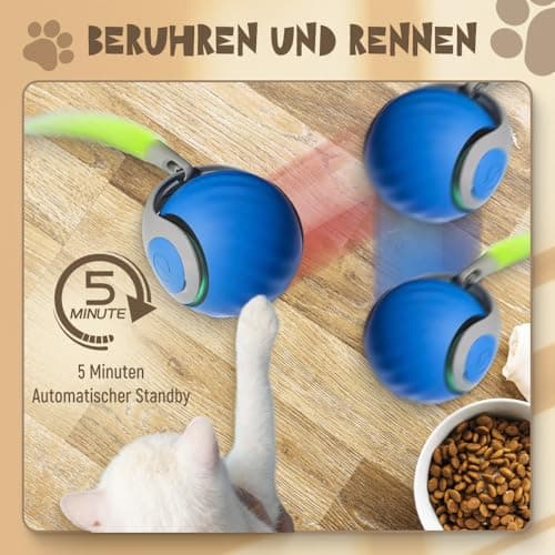 GMTEO Jouet Interactif pour Chats Bleu, Nouveau Jouet Balle avec Queue Peluche,Intelligent pour Chat Intérieur