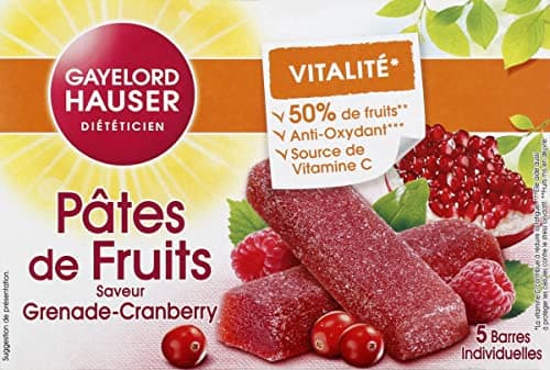 Gayelord Hauser Pâtes de Fruits Cranberry 50% Fruits - Source de Vitamine C et Antioxydants - 5 Barres Individuelles