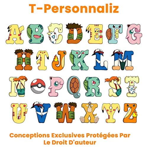 T-Shirt personnalisé Pokémon pour Enfants Anniversaire Lettres Forme Personnage prénom âge imprimé