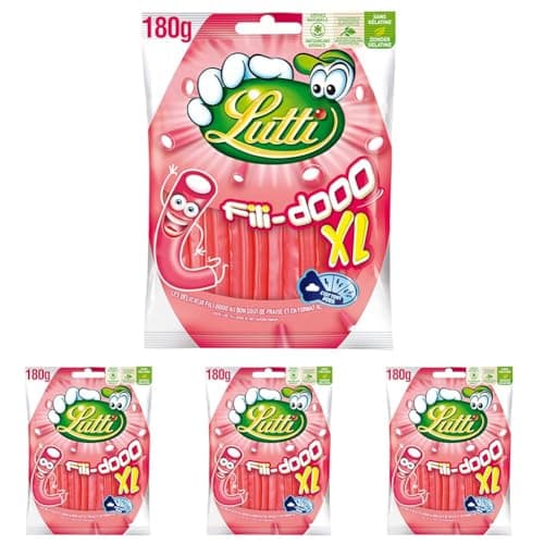 Lutti Fili-dooo Fraise XL 180g | Taille Grande | Enfants & Ados | Activité Extérieure | Goût Frais | Lot de 4 | 180g | G