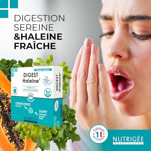 NUTRIGÉE Digest Haleine Mauvaise Haleine & Digestion | Neutralise Odeurs Buccales & Gaz Intestinaux 14 Comprimés Fabriqu