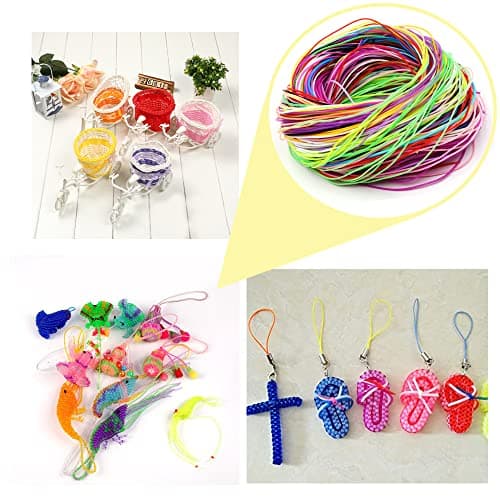 Fil Scoubidou 20 Couleurs, 15 Clips + 15 Porte-Clés en Plastique, Pour Bijouterie et Bricolage DIY, Création Main