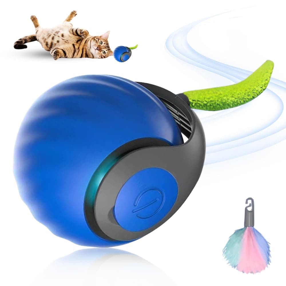 GMTEO Jouet Interactif pour Chats Bleu, Nouveau Jouet Balle avec Queue Peluche,Intelligent pour Chat Intérieur