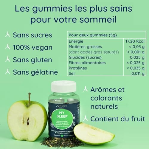 Lonody - Gummies Sommeil Extra Fort Pack 2 Mois - Mélatonine 1,9 mg, Valériane et Tryptophane - Complément Alimentaire R