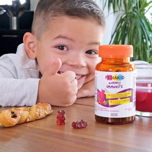 PEDIAKID Gommes Immunité Naturelles au Délicieux Arôme de Framboise - Soutiennent le Système Immunitaire - 60 gommes