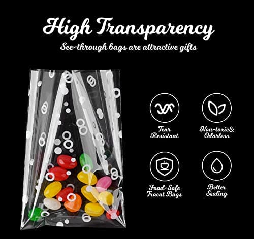 ilauke Pochettes OPP Transparentes 200 Sachets + 200 Autocollants Étoiles et Cercles, 2 Tailles pour Boulangerie & Pâtis