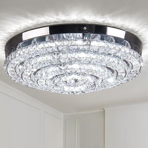 Cainjiazh Plumier de Plafond en Cristal LED 11,8 Pouces Lumineux pour Salle À Manger Hall D'Entrée Niveaux Dimmableavec — 1234-round-white