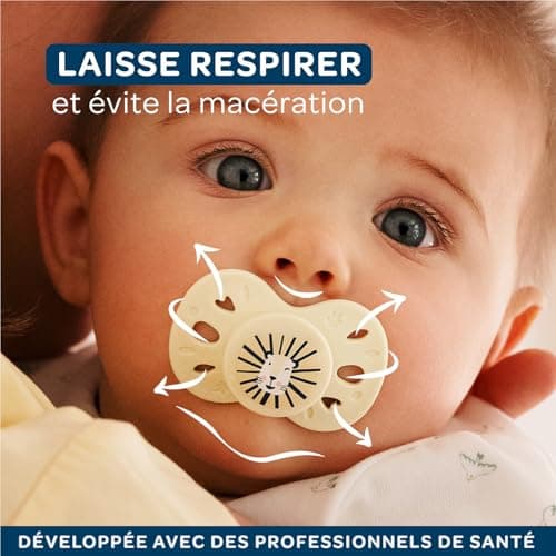 BIOLANE - Tétines anatomiques animaux extra-fines - Pour enfants de 6 à 18 mois - Bleu et Beige - Téterelle plate et rév