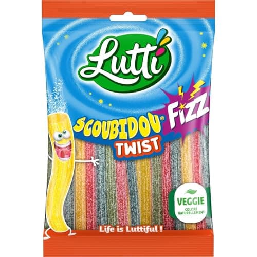 Bonbons acidulés LUTTI Scoubidou Fizz Twist - Plaisir pétillant et coloré (Paquet 180g) - Lot de 4