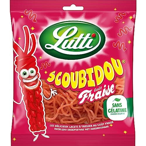 Bonbons Lutti Scoubidou Fraise pour Enfants - 200g | Denticelles à la Fraise Sauvage | Goûts Intenses et Durables | Envi