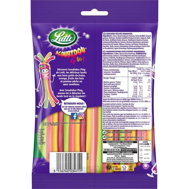 LUTTI - Bonbons Scoubidou Play Gourmands - 4 X 180g de Sucrerie Délicieuse à Déguster en Famille - Délicatesse Sucrée