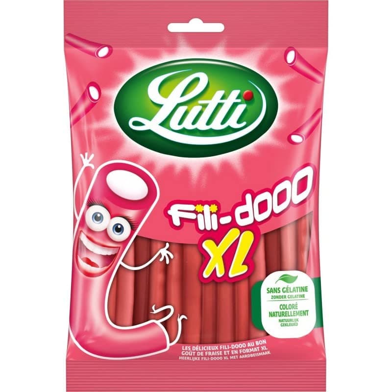 LUTTI Fili-Doo XL Fraise 180g - Bonbons doux et fruités pour enfants - Lot de 4 pour des soirées gourmandes - Sachet ref