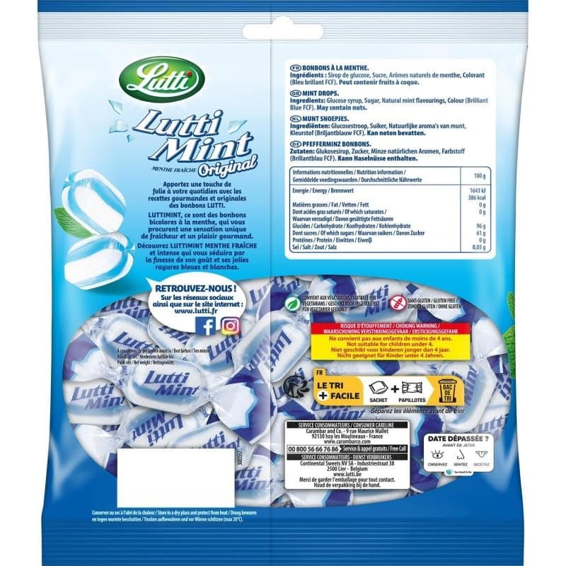 Lutti Luttimint Bonbons Rafraîchissants à la Menthe Intense - Gourmand 250g - Lot de 4 - Rafraîchissants Comparables à d