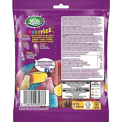 Lutti Fizz Bonbons Colorés - 100g Bonbons à saveurs surprises pour Enfants et Adolescents - Packaging Étanche et Rétro