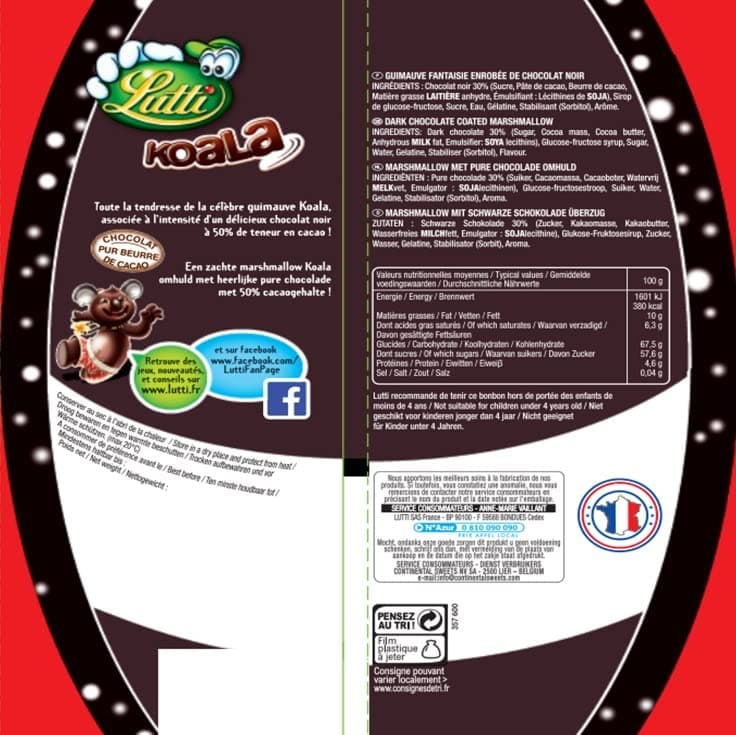 Lutti Koala Noir 185g - Jouet Doux et Sécurisé pour Enfants à Domicile